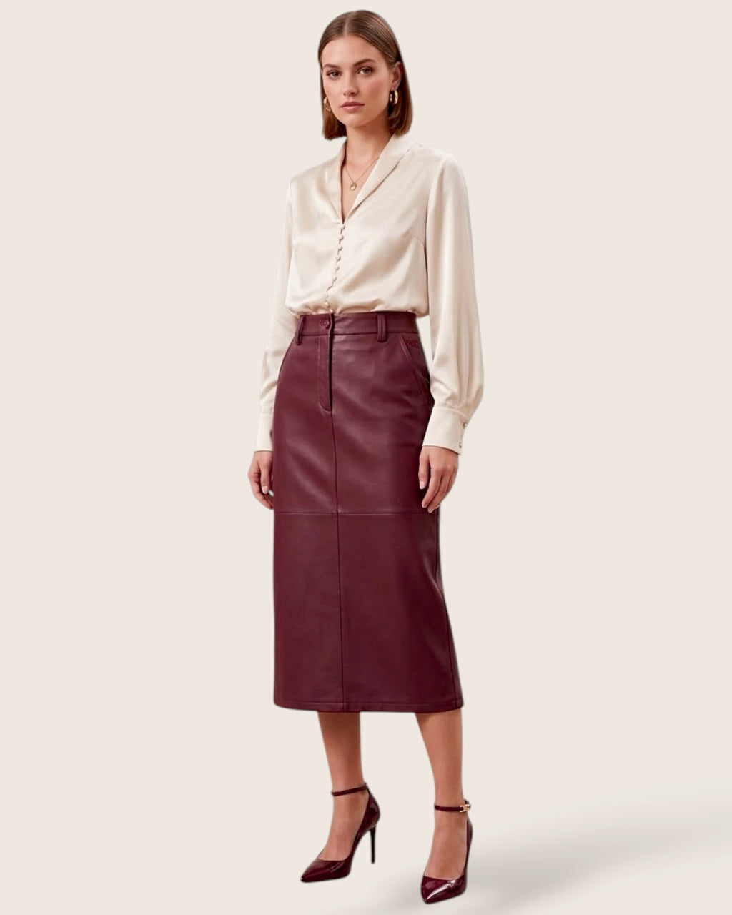 Amélie Leather Look Midi Skirt